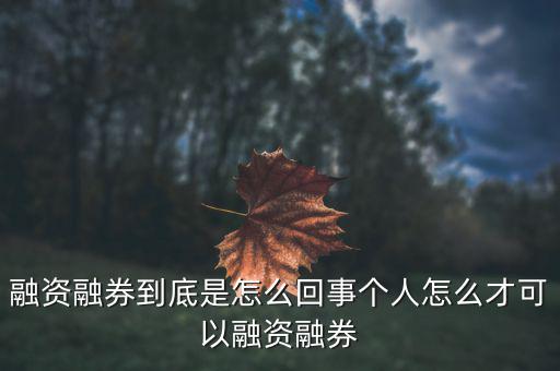 融資融券到底是怎么回事個(gè)人怎么才可以融資融券