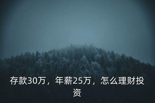 存款30萬，年薪25萬，怎么理財投資