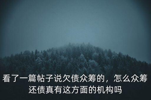 看了一篇帖子說欠債眾籌的，怎么眾籌還債真有這方面的機構(gòu)嗎