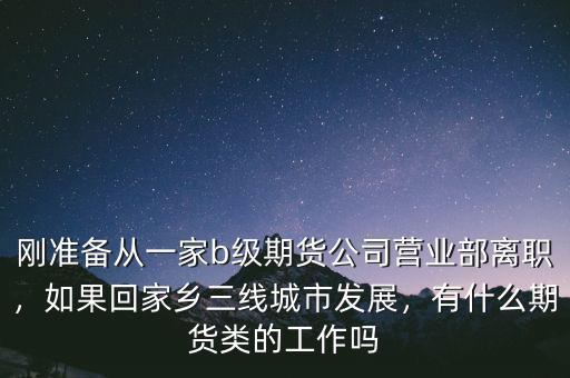 剛準備從一家b級期貨公司營業(yè)部離職，如果回家鄉(xiāng)三線城市發(fā)展，有什么期貨類的工作嗎