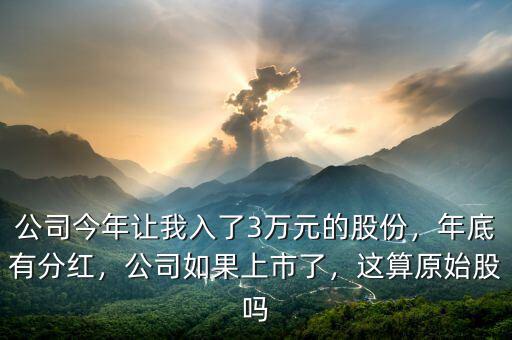 公司今年讓我入了3萬元的股份，年底有分紅，公司如果上市了，這算原始股嗎