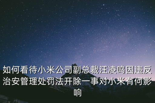 如何看待小米公司副總裁汪凌鳴因違反治安管理處罰法開除一事對(duì)小米有何影響