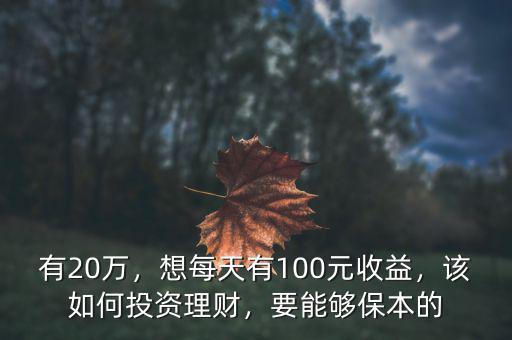 有20萬(wàn)，想每天有100元收益，該如何投資理財(cái)，要能夠保本的