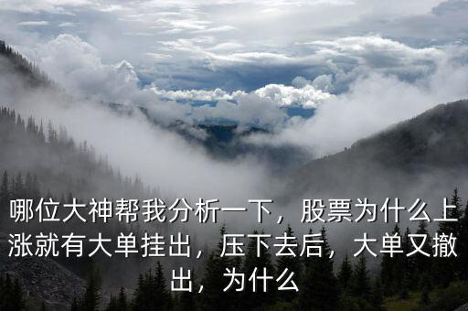 哪位大神幫我分析一下，股票為什么上漲就有大單掛出，壓下去后，大單又撤出，為什么