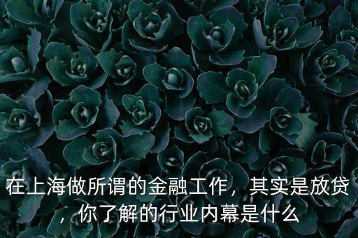 在上海做所謂的金融工作，其實是放貸，你了解的行業(yè)內(nèi)幕是什么