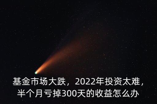 基金市場(chǎng)大跌，2022年投資太難，半個(gè)月虧掉300天的收益怎么辦