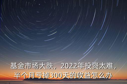 基金市場大跌，2022年投資太難，半個月虧掉300天的收益怎么辦