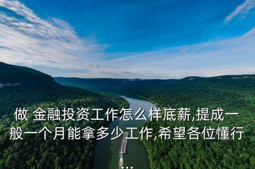 做 金融投資工作怎么樣底薪,提成一般一個月能拿多少工作,希望各位懂行...