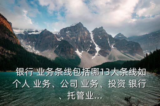  銀行 業(yè)務(wù)條線包括哪13大條線如個(gè)人 業(yè)務(wù)、公司 業(yè)務(wù)、投資 銀行、托管業(yè)...