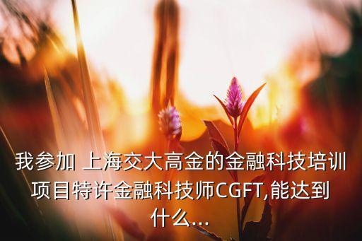 我參加 上海交大高金的金融科技培訓(xùn)項目特許金融科技師CGFT,能達(dá)到什么...