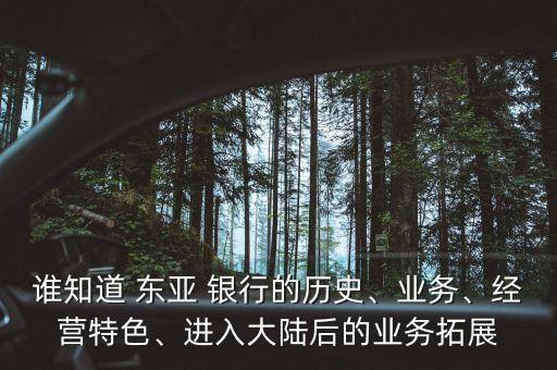 誰知道 東亞 銀行的歷史、業(yè)務(wù)、經(jīng)營特色、進(jìn)入大陸后的業(yè)務(wù)拓展