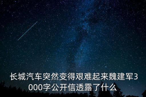  長城汽車突然變得艱難起來魏建軍3000字公開信透露了什么