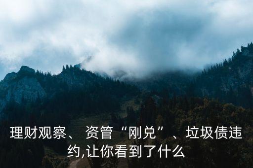 理財觀察、 資管“剛兌”、垃圾債違約,讓你看到了什么