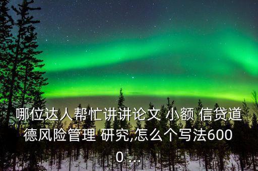 哪位達人幫忙講講論文 小額 信貸道德風(fēng)險管理 研究,怎么個寫法6000 ...