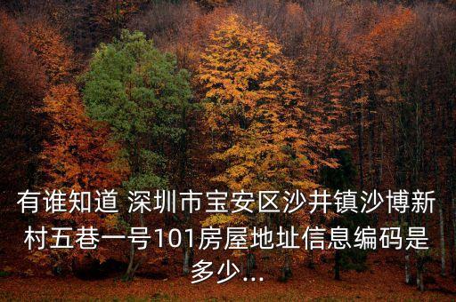 有誰(shuí)知道 深圳市寶安區(qū)沙井鎮(zhèn)沙博新村五巷一號(hào)101房屋地址信息編碼是多少...