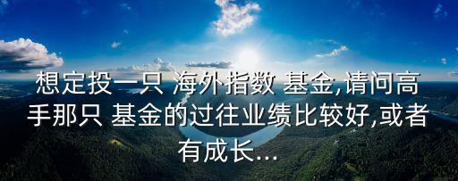 想定投一只 海外指數(shù) 基金,請(qǐng)問高手那只 基金的過往業(yè)績(jī)比較好,或者有成長(zhǎng)...