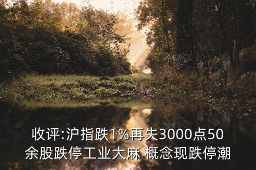 收評(píng):滬指跌1%再失3000點(diǎn)50余股跌停工業(yè)大麻 概念現(xiàn)跌停潮