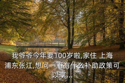 我爺爺今年要100歲啦,家住 上海浦東張江,想問一下有什么補助政策可以享...