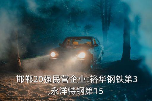  邯鄲20強民營企業(yè):裕華鋼鐵第3,永洋特鋼第15