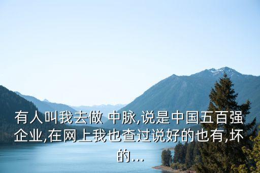 有人叫我去做 中脈,說(shuō)是中國(guó)五百?gòu)?qiáng)企業(yè),在網(wǎng)上我也查過(guò)說(shuō)好的也有,壞的...