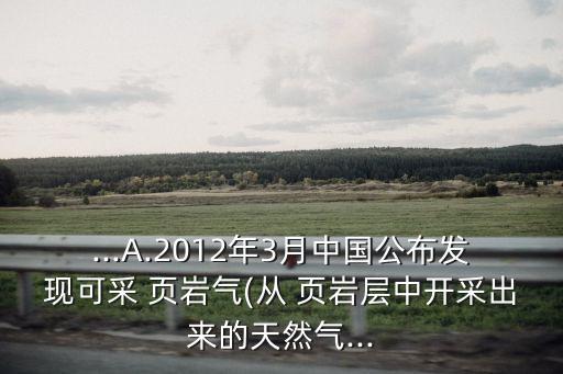 ...A.2012年3月中國公布發(fā)現(xiàn)可采 頁巖氣(從 頁巖層中開采出來的天然氣...