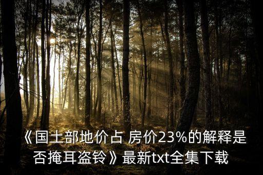 《國土部地價占 房價23%的解釋是否掩耳盜鈴》最新txt全集下載