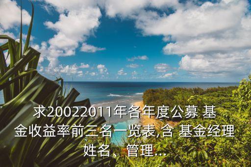 求20022011年各年度公募 基金收益率前三名一覽表,含 基金經(jīng)理姓名、管理...