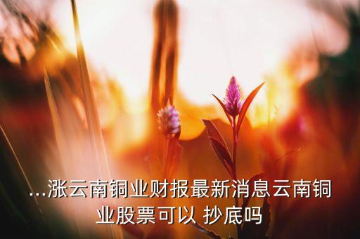 ...漲云南銅業(yè)財報最新消息云南銅業(yè)股票可以 抄底嗎