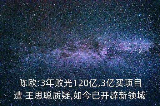 陳歐:3年敗光120億,3億買項(xiàng)目遭 王思聰質(zhì)疑,如今已開辟新領(lǐng)域