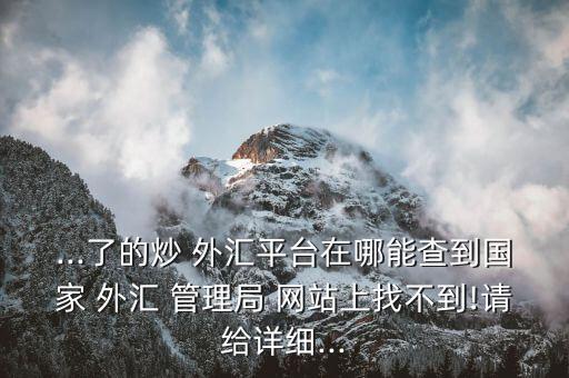 ...了的炒 外匯平臺在哪能查到國家 外匯 管理局 網(wǎng)站上找不到!請給詳細(xì)...