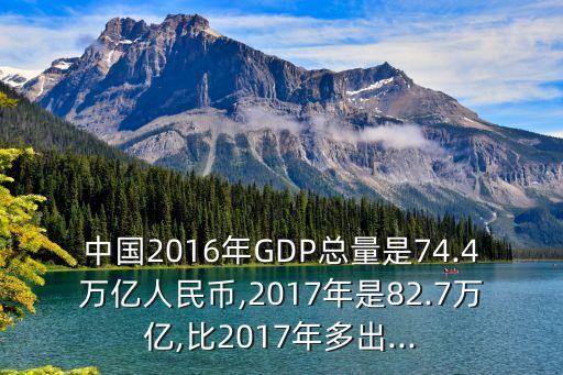 中國2016年GDP總量是74.4萬億人民幣,2017年是82.7萬億,比2017年多出...