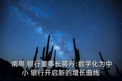  南粵 銀行董事長蔣丹:數(shù)字化為中小 銀行開啟新的增長曲線