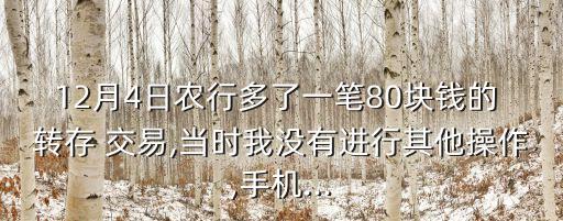 12月4日農(nóng)行多了一筆80塊錢(qián)的 轉(zhuǎn)存 交易,當(dāng)時(shí)我沒(méi)有進(jìn)行其他操作,手機(jī)...