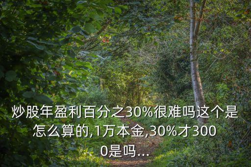 炒股年盈利百分之30%很難嗎這個(gè)是怎么算的,1萬本金,30%才3000是嗎...