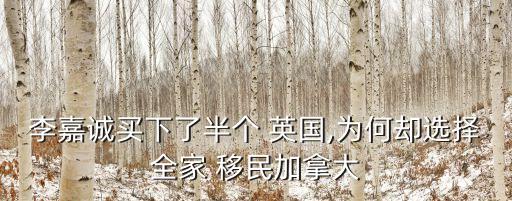 李嘉誠買下了半個(gè) 英國,為何卻選擇全家 移民加拿大