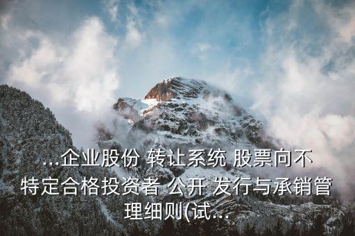 ...企業(yè)股份 轉(zhuǎn)讓系統(tǒng) 股票向不特定合格投資者 公開 發(fā)行與承銷管理細(xì)則(試...