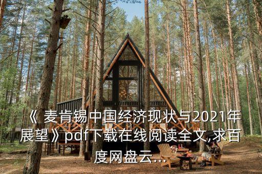 《 麥肯錫中國經(jīng)濟現(xiàn)狀與2021年展望》pdf下載在線閱讀全文,求百度網(wǎng)盤云...