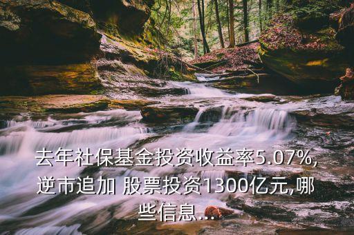 去年社?；鹜顿Y收益率5.07%,逆市追加 股票投資1300億元,哪些信息...