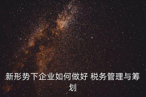 新形勢下企業(yè)如何做好 稅務(wù)管理與籌劃