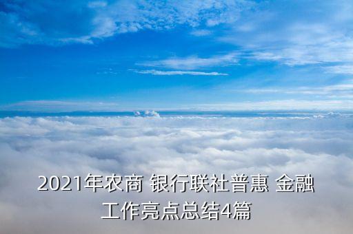 2021年農(nóng)商 銀行聯(lián)社普惠 金融工作亮點(diǎn)總結(jié)4篇