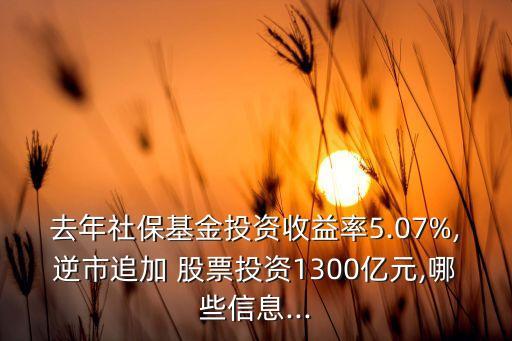 去年社保基金投資收益率5.07%,逆市追加 股票投資1300億元,哪些信息...