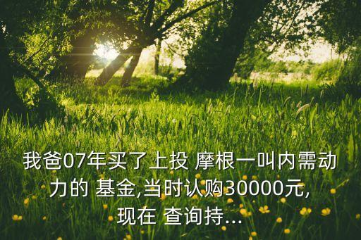 我爸07年買了上投 摩根一叫內(nèi)需動(dòng)力的 基金,當(dāng)時(shí)認(rèn)購30000元,現(xiàn)在 查詢持...